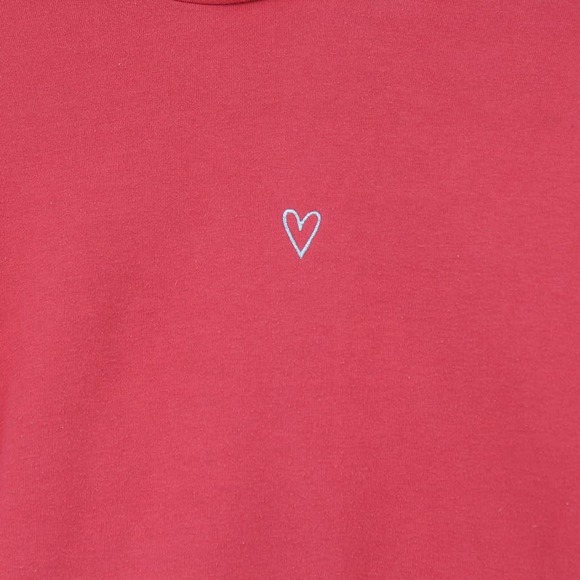 Topshop Size 8 Embroidered Heart Hoodie Sweatshirt Pullover Red Oversized Pocket - Picture 3 of 7